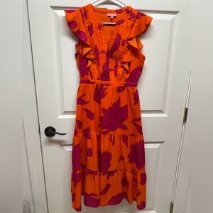 THML Orange Dress with Pink Floral Design